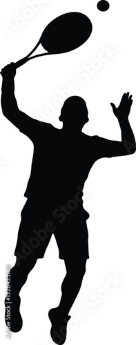Silhouette of a tennis player serving isolated on transparent background