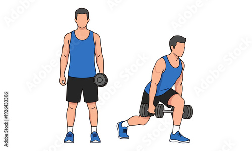 Dumbbell Lunges Exercise Illustration with Man Working Out