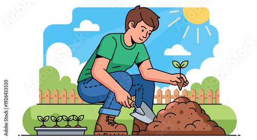 Man Planting Seedling in Garden Soil 1.