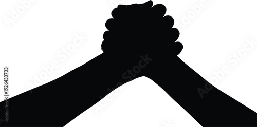 Silhouette of two hands clasping, slightly angled, conveying partnership and agreement, clean white background