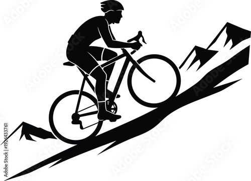 Cyclist riding uphill on a bicycle isolated on transparent background