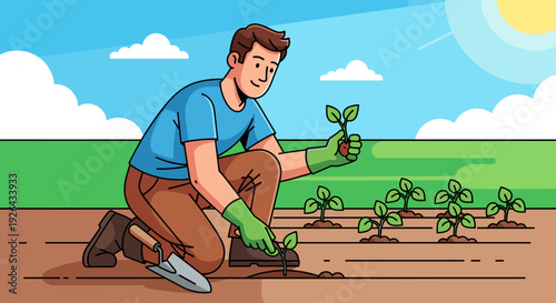 Man Planting Seedlings in Garden Soil 2.