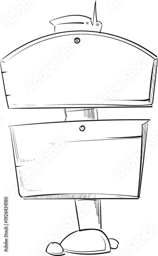 Wooden signboard hand drawn frame. Blank signpost