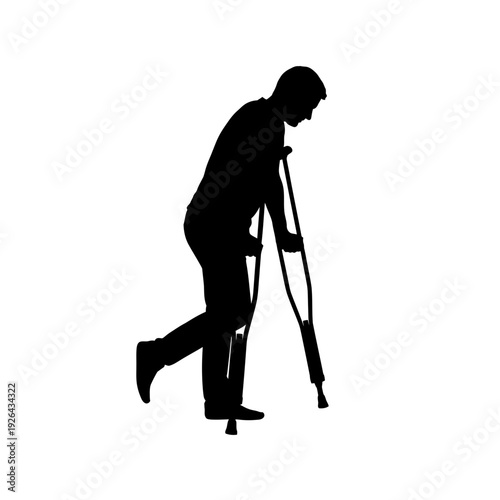 Man with crutches walking in pain or injury recovery
