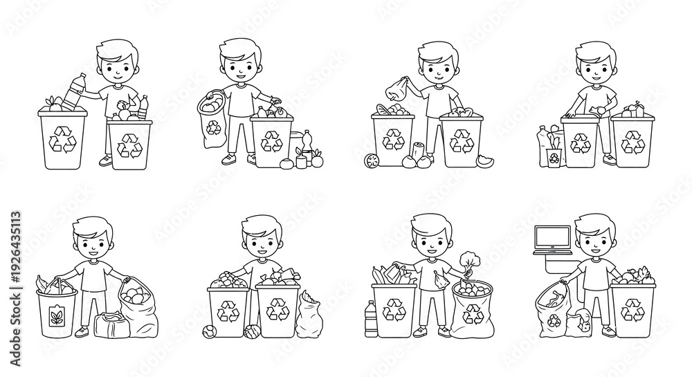 Obraz premium Children engaging in various recycling and waste sorting activities