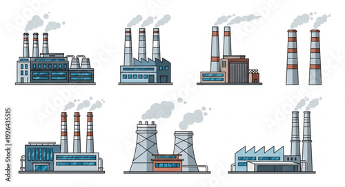 Industrial factories emitting smoke into the atmosphere, causing pollution and environmental damage.