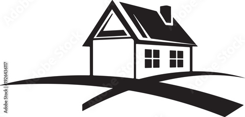 Black and white house on a hill with a chimney simple