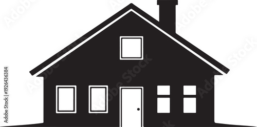 Black and white house with chimney and windows home 1