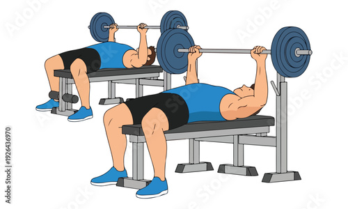 Man doing Barbell Bench Press Exercise in Gym Illustration