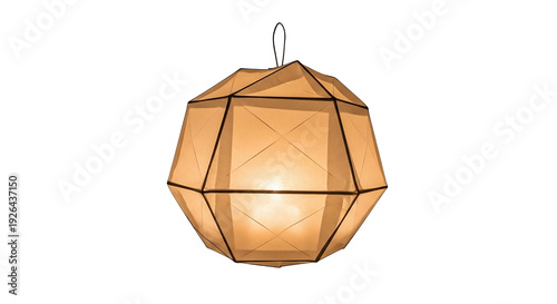 Modern geometric pendant lamp with warm golden glow and glass panels