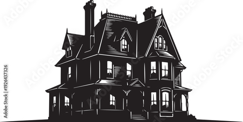 Black and white of a large victorian style house victorian house