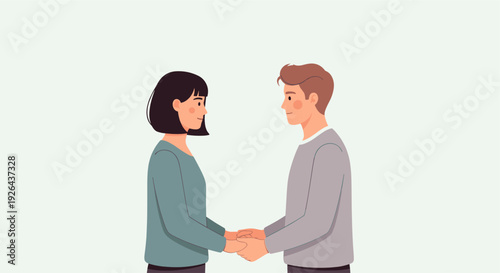 A vector illustration of a couple holding hands, demonstrating affection and connection on a simple neutral background, ideal for conveying love, support, or partnership concepts.