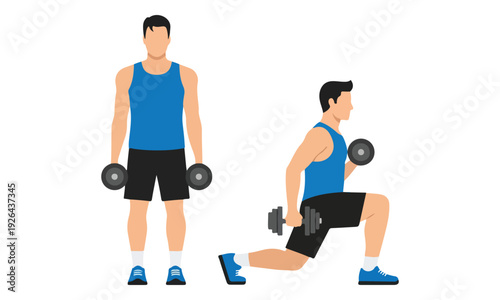 Man Doing Dumbbell Lunge Exercise Steps with Weights