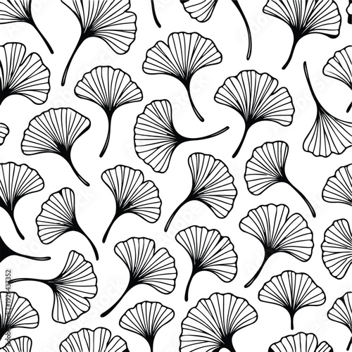 floral outline black and white line art ginkgo biloba leaves transparent