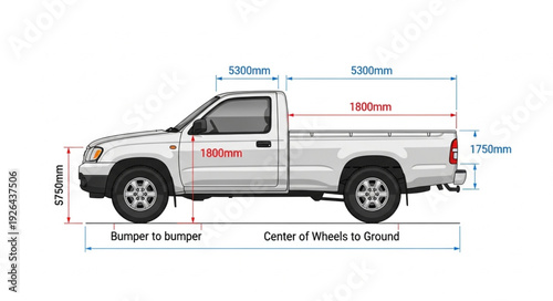 White Pickup Truck Dimensions Diagram.