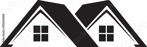 Black and white stylized letter M made of houses architecture