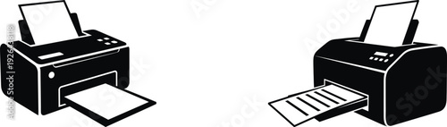 Printer icons set silhouette on white background