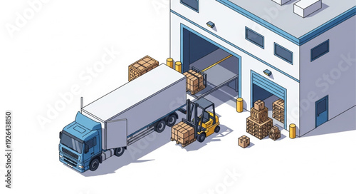 Warehouse Truck Unloading Goods.