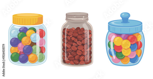 Glass Jar Vector Illustration, Filled with Colorful Candies
