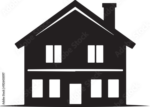 Black silhouette of a two-story house with chimney