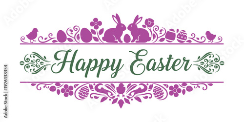 Easter border featuring typography and swashes. Happy Easter panoramic banner on a separate background

