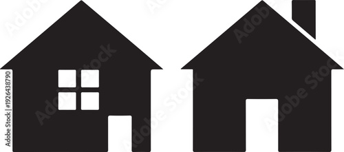 Two black houses with white details silhouettes simple