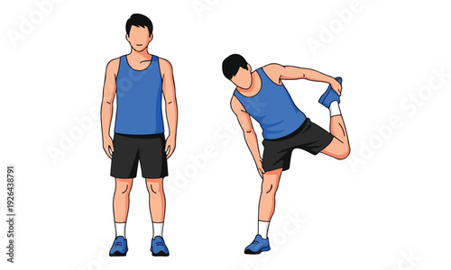 Man Doing Quadriceps Stretch Exercise for Fitness Illustration