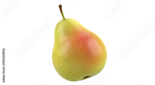 Ripe yellow pear fruit with red blush isolated on transparent background