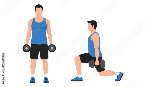 Man doing Dumbbell Lunges Exercise for Leg Workout Illustration