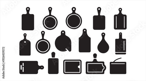 Minimal chopping board symbol pack featuring various kitchen board shapes for culinary and menu design