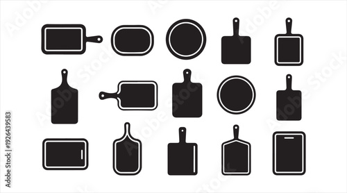 Cutting board kitchen utensil icon set in simple solid style isolated on white background for cooking graphics