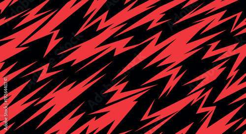 Seamless red lightning bolt zigzag with sharp abstract strokes on black