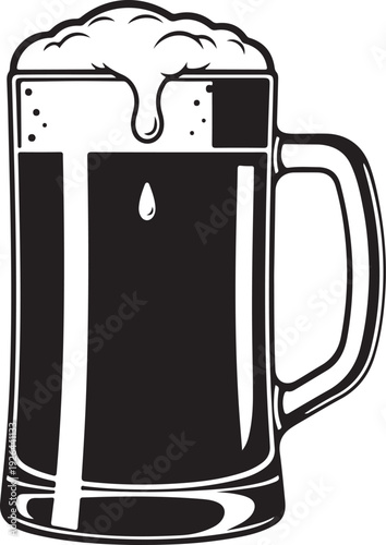 Black beer mug with foam froth