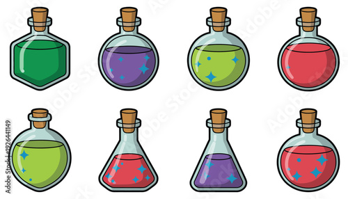 Halloween Potion Bottle Icon Set, Vector Illustrations