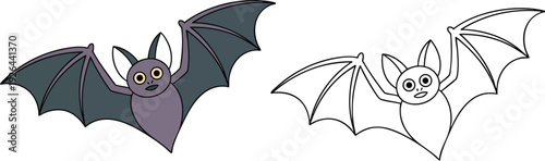 Spider and Bats Illustration and outline set isolated on transparent background