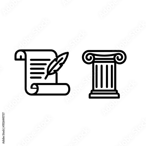 Minimalist history symbol, vintage book and magnifying glass, vector art