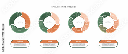Circle arrows diagram infographic set. Circular arrows with 3, 4, 5, 6 steps, options. Process chart, cycle diagram for business presentation, report, brochure. Infographic premium set. vector eps
