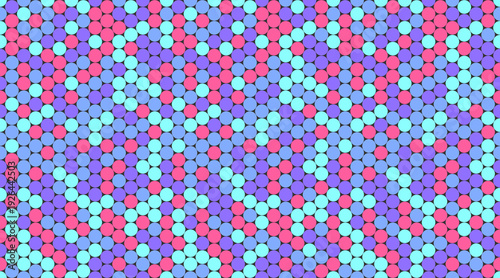 Vibrant abstract pattern of pastel pink, blue, and purple circles creates a dynamic, textured background.  Perfect for website design, fashion, textiles, or playful branding.