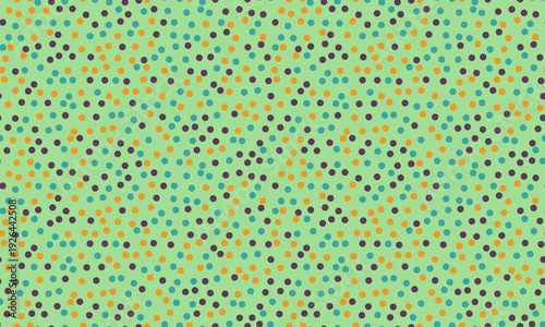 Abstract pastel green background with scattered teal, orange, and dark gray polka dots.  Perfect for website banners, social media, or textile designs.