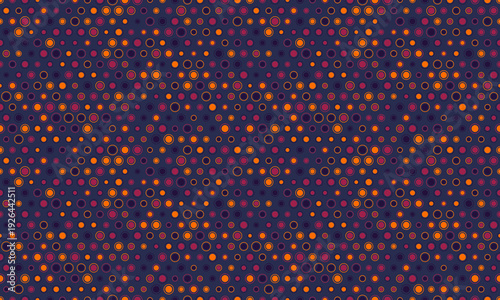 Abstract seamless pattern with vibrant circles in warm tones on a deep blue background.  Perfect for website backgrounds, textile designs, or modern graphic projects.