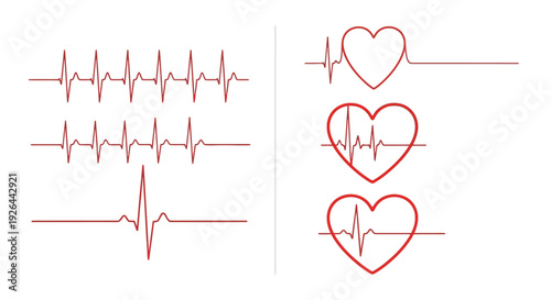 Heartbeat EKG Lines and Heart Shapes Illustrating Medical Health and Vital Signs