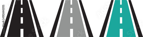 Three colorful roadways with distinctive markings on white background