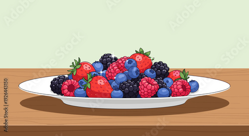 Mixed Berries in White Ceramic Plate.