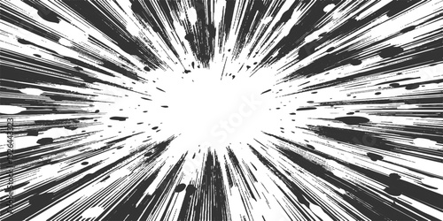 A dynamic black and white radial burst effect white background.