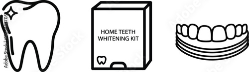 Vector of home teeth whitening kit and dental care icons