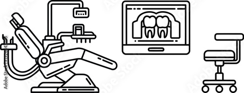 Vector of modern dental clinic equipment set with chair and digital x ray