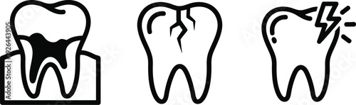 Vector of Dental health icons showing tooth decay crack and pain