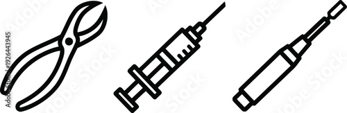 Dental Vector of Medical tools icons set syringe pliers scalpel