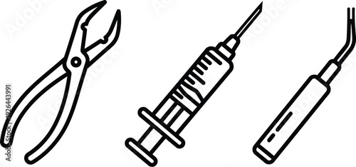 Vector of Dental instruments and syringe for medical procedures