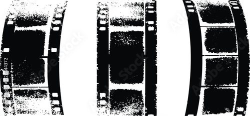 Grunge film strip border with splattered texture. Distressed film strips with scratches and splatters grunge vintage. 
